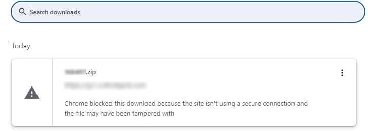 An example of the Chrome downloads page with one dangerous download.